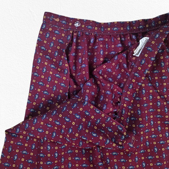 70s Vintage Burgundy Paisley Geometric Boho Retro Midi Full A-Line Skirt Size 12 - Picture 7 of 8